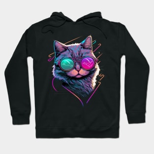 Synthwave/Retrowave neon CAT with Glasses Hoodie